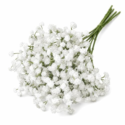 6 Pcs Babys Breath Artificial Flowers, Fake White Babys Breath Flowers for Wedding Floral Arrangement Party Decor - color: White
