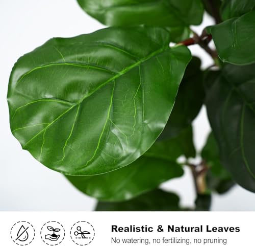 Faux Fiddle Leaf Fig Tree 5ft Tall Indoor Fake Tree in White Pot with 70 Leaves Artificial Ficus Lyrata House Plant for Indoor Home Office Bedroom Living Room Decor Perfect Housewarming Gift - size: 5ft