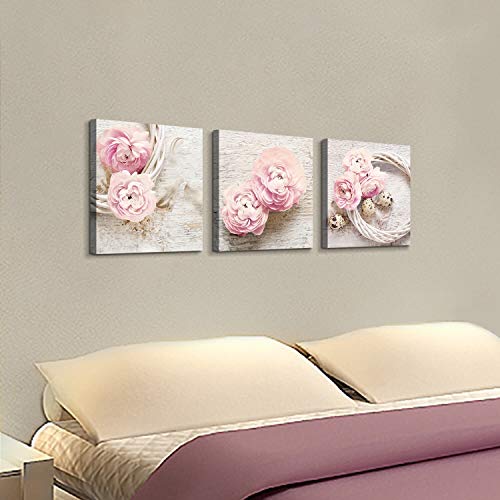 Hardy Gallery Floral Picture Canvas Wall Art: Innocence Pink Peony Flower Wreath Photographic Prints for Decor - color: Pink picture, size: 16'' x 16'' x 3 Panels