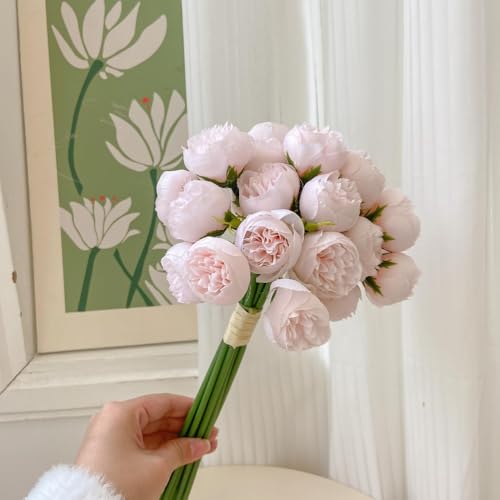 27 Heads Roses Peony Fake Flowers Retro Silk Artificial Rose Flowers (Light Pink) - color: Light Pink