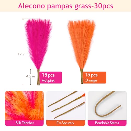 Alecono Pampas Grass 17in 𝟯𝟬𝙋𝙘𝙨, Orange and Hot Pink Artificial Faux Fluffy Pampas Grass Decor for Home Wedding Centerpieces Party - color: Hot Pink, Orange, size: 30pcs