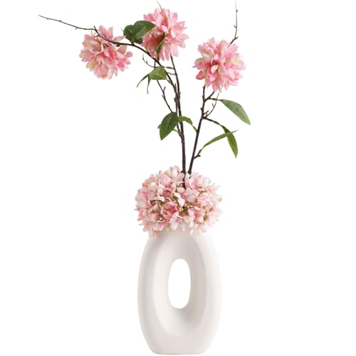 Joeabor Fake Flower Bouquet and Vase Set, Faux Flower Arrangement for Decorating Living Room and Offices, Realistic Artificial Flowers Made of Silk & Plastic, Floral Decoration with Pink Blossoms - color: Pink