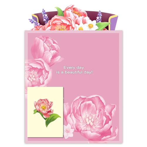 Airpark 3D Pop Up Paper Flowers Bouquet Card 12’‘ with Note & Envelope, Birthday Gifts, Get Well, Thank You, Greeting Cards for Women Mom Wife Friends, Peony Paradise - style: Peony Paradise