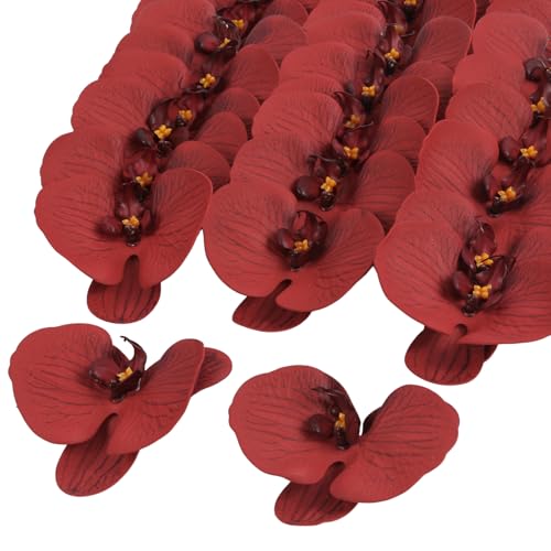 20pcs Real Touch Orchids Artificial Flower Heads, 4.3" Large Red Fake Orchids Latex Phalaenopsis Flower Heads for Wedding Cake, DIY Crafts, Hair Accessories & Home Decorations(Red) - color: Red