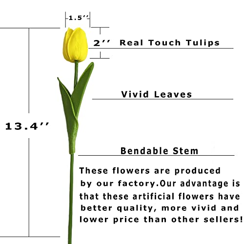 UKELER Artificial Yellow Tulip Flowers 24 Pcs Artificial Flowers Bulk Real Touch PU Tulip Flowers for Floral Wreath Arrangement Wedding Bouquet Home Decoration - color: Yellow