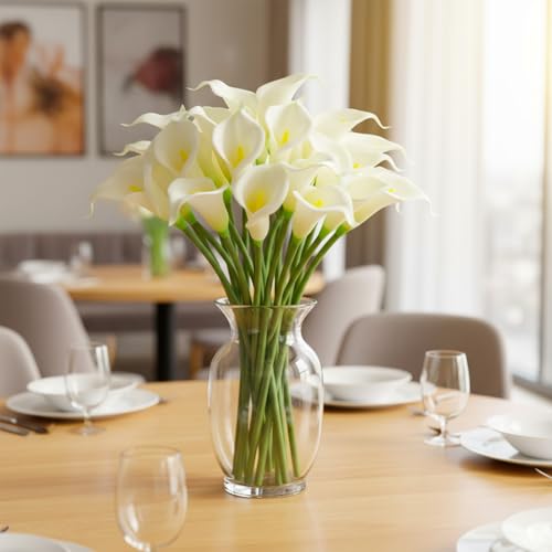 10 Pcs Artificial Calla Lily White Flowers, 26" Long Stem Artificial Flowers for Tall Vases, Wedding Centerpieces & Bridal Bouquets, Realistic White Calla Lilies for Home & Office Decor