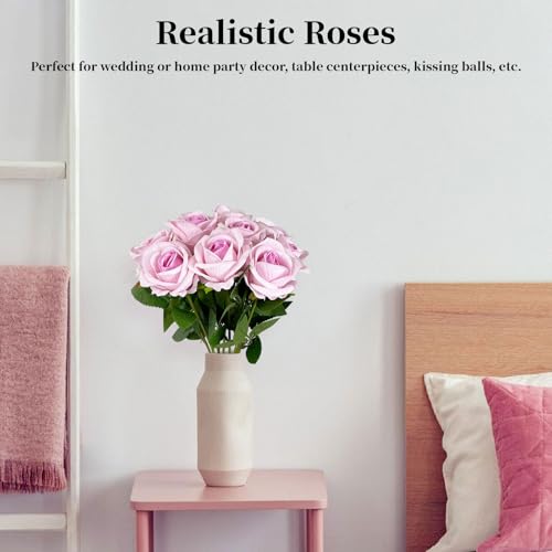 10 PCS Artificial Roses with Long Stems Silk Flowers Realistic Foam Flowers Fake Roses for Valentine's Day Home Wedding Halloween Decor(Light Pink) - color: Light Pink