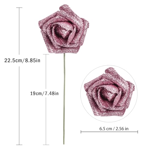 IPOPU Fake Roses,50PCS Rose Gold Flowers Artificial Glitter Roses with Stems for Crafts DIY Wedding Bouquet Home Party Decoration(Rose Gold) - color: 50pcs Rose Gold