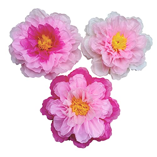 Giant Shades of Pink Paper Flower for Wall 20 Inch Birthday Floral Backdrop Baby Girls Room Nursery Wall Decor Party Supplies Pack of 3 - color: Pink