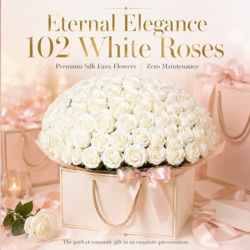 102 PCS White Roses Artificial Flowers, Fake White Roses Bouquet,White Artificial Silk Roses with Stems for DIY Wedding Flowers Decoration, Valentines Day, Home Decor, Bridal Bouquet Roses - color: Beige, size: 102 Pcs