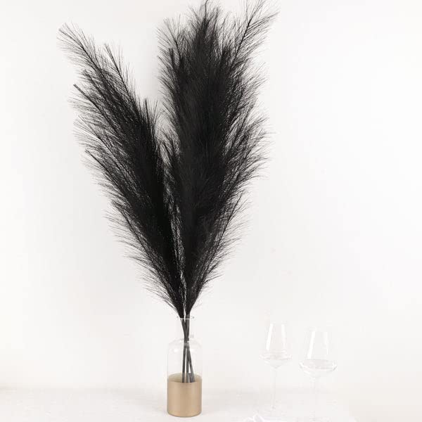 Tableclothsfactory 3 Stems | 44" Black Artificial Pampas Grass Plant Sprays, Faux Branches Vase Flower Arrangement - color: Black
