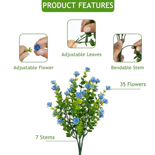 Artificial Flowers for Outdoors, 12 Bundles UV Resistant Artificial Outdoor Flowers, Not-Fading Plastic Fake Flowers for Outdoor Planters for Home Garden Porch Yard Decor, Blue - color: Blue