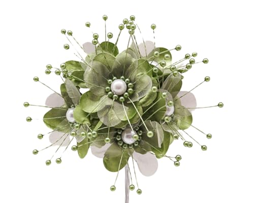 72PC Artificial Silk Pearl Spray Craft Flower for Home Craft Decor DIY Wedding Bridal Veil Headband Dress Cake Topper Embellishment Scrapbook Favor Corsage Floral Bouquet Arrangement (Sage Green) - color: Sage Green