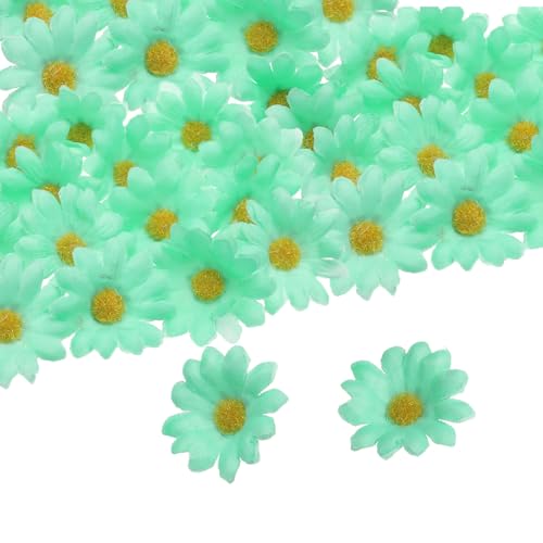 uxcell 100pcs Artificial Daisies Flower Heads,1.6" Silk Fake Daisies Heads Mini Daisies Artificial Flowers Bulk for DIY Wedding Bouquets Centerpieces Party Home Decor, Lake Green/Yellow - color: Aqua/Yellow