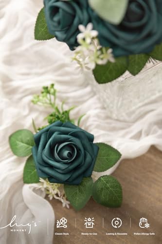 Ling's moment Artificial Roses, Peacock Green, 3 Inch 50 Pcs | Foam Material, With Stems, DIY Floral, Wedding/Party Decor, Centerpieces/Bouquet - color: Gn- Peacock Green, size: 50Pcs