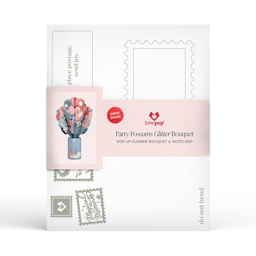 Lovepop Everyday Pop-Up Bouquet with Glitter Details - 3D Greeting Cards for Boys, Girls, Men, Women - Party Possums - 12" Glitter Bouquet - Blank Notecard & Envelope Included - color: Party Possums Glitter Bouquet