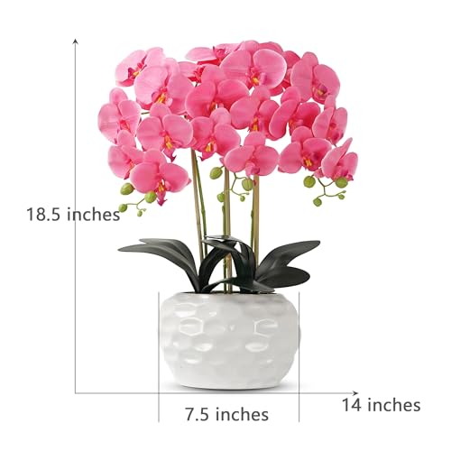 Orchid Artificial Flowers with White Vase Large Silk Faux Phalaenopsis Flowers for Dining Room Table Floral Centerpieces Indoor Decoration,Fuchsia - color: 1332-fuchsia