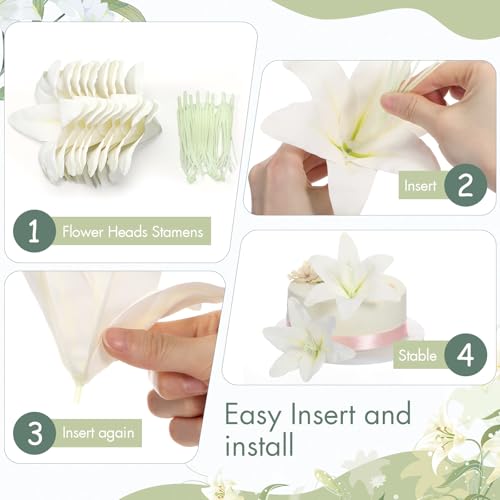 Suncalla 30 Pack Large Artificial Lilies Flower Heads with Realistic Stamens 5.9" Faux Fake Lily Flower Heads Bulk for DIY Crafts Cake Wedding Bridal Wreaths Table Home Party Decor (White) - color: White