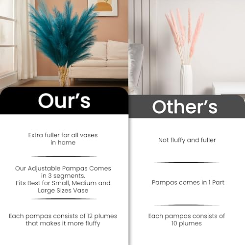 7 Pcs 45" Faux Pampas Grass – Fluffy Artificial Pompous Grass for Tall Floor Vase, Non-Shedding Home Decor, Boho Wedding Flowers, Baby Shower Centerpieces, Bedroom & Living Room Decor (Blue) - color: Blue