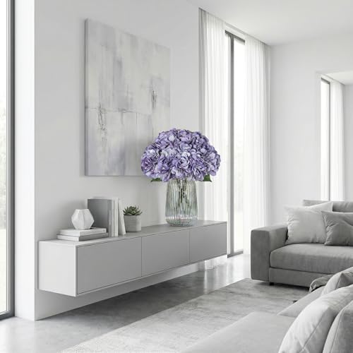 2Bouquets Artificial Fake Flowers Silk Hydrangea Arrangements Wedding Bouquets Decorations Plastic Floral Home Kitchen Garden Party Festival Bar DIY (Purple) - color: Purple, 5 Flower Heads