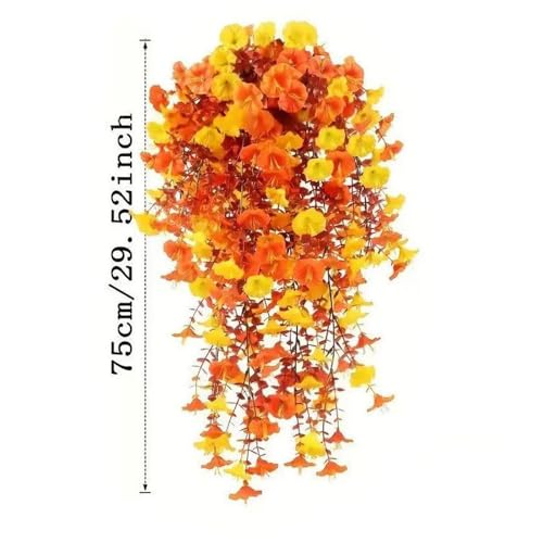 6 Pcs of Hanging Morning Glory Artificial Flowers, Upgraded Uv Resistant Artificial Hanging Flowers, Suitable for Decoration Such As Weddings, Gatherings, Courtyards, Porches, Etc (Orange+Yellow) - color: Orange+yellow
