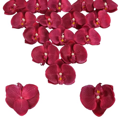 Red Flowers Artificial Orchids Heads 15PCS Faux Orchid 3.35" Fake Flower Heads Dark Red Artificial Flowers for Bridal Shower Wedding Centerpieces Home Decor (Red) - color: Red