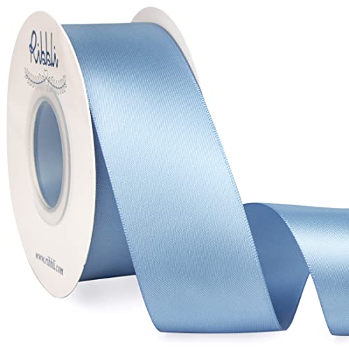 Ribbli Dusty Blue Satin Ribbon,Double Faced Satin 1-1/2 inch x Continuous 25 Yards,Use for Bows Bouquet,Gift Wrapping,Wedding Decoration,Floral Arrangement - color: Blue Dusty, size: 1-1/2 inch