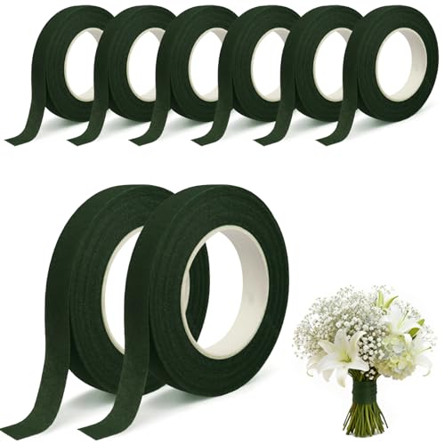 DOMMARE Floral Tape Green Flower Tape, Flower Wrapping Tape, 8Pcs 1/2 Inch Floral Bouquet Supplies for Bouquet Floral Wedding Bouquet, Arranging Flowers Stem Wrapping, Wreath, Garden Decor, 32 Yard - color: 8Pcs Dark Green, style: Normal & Non-sticky