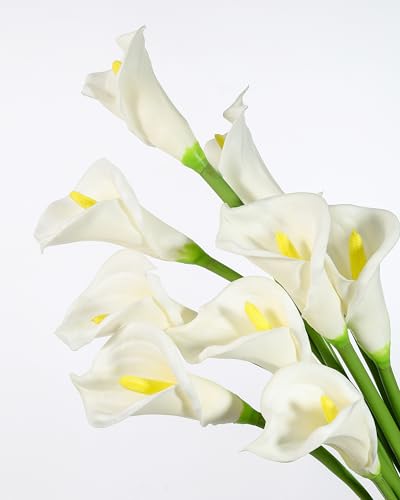 DuHouse 10pcs Calla Lily Artificial Flowers,26" Long Stem Large Calla Lily Flowers for Party Wedding Bridal DIY Bouquet Home Centerpiece Decor(White)