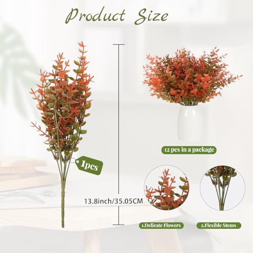 RECUTMS 12 Bundles Artificial Fall Flowers No Fade Faux Autumn Plants, Fake Indoor Outdoor Greenery Fall Decorations for Thanksgiving Wedding Party Home Garden Fireplace Décor - color: Fall Eucalyptus, size: 12 Pcs