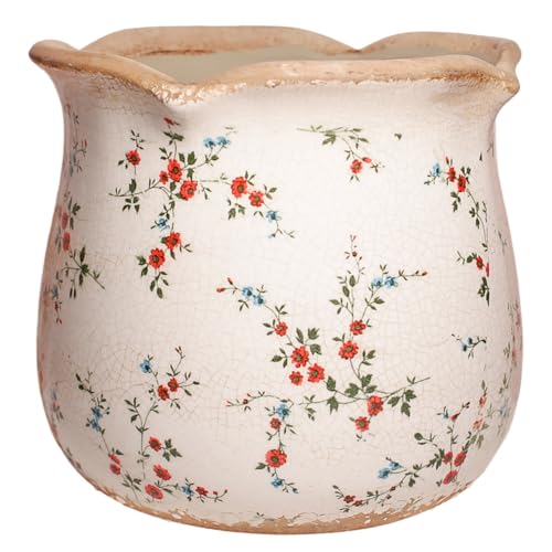 Ceramic Pots for Plants, Vintage Plant Pot with Drainage Hole, 6.11in. Planter for Indoor Plants, Crackle Glaze Finish Flower Pot, Perfect Tuscan Ceramic Planter for Gardening, Small Red Blooms - color: Small Red Blooms