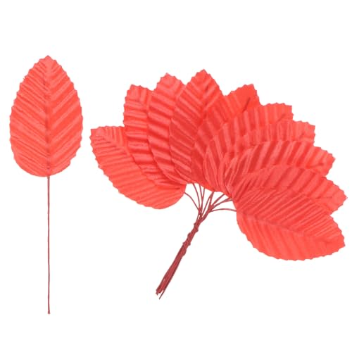 M METERXITY 100-Pack Artificial Silk Leaf, Faux Wire Single Leaves, Fake Flower Leaf with Stem for DIY Bouquet/Wreaths/Wedding/Garland/Party Decorations, Fake Rose Craft Leaves [Red] - color: Red