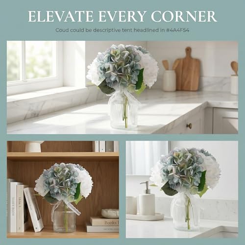 Fake Flowers in Vase,11" Full Silk Blue Hydrangea Artificial Flowers Arrangment with Glass Bud Vase for Centerpiece Table Decoration for Home Bathroom Bedroom Office Desk Decor Indoor(Blue) - color: Dusty Blue