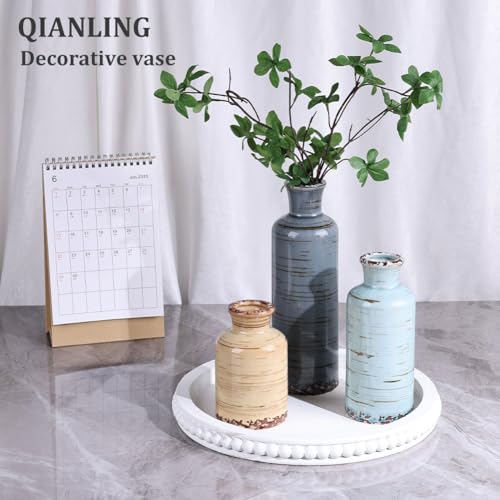 Ceramic Vase Set - 3 Small Flower Vases Home Decor, Modern Rustic Farmhouse Pottery Vases for Centerpieces, Living Room, Kitchen, Shelf, Bedroom, Bathroom, Fireplace, Table Shelf and Entryway Decor - color: Multicolored
