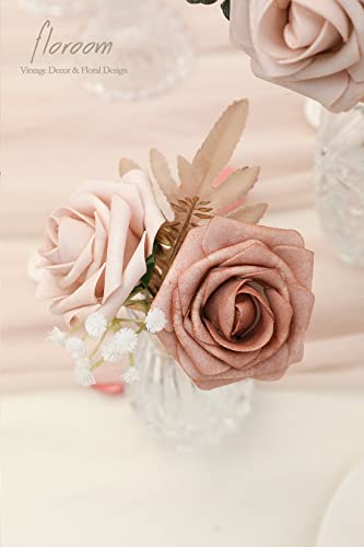 Floroom Artificial Flowers 25pcs Real Looking Morandi Peach Ombre Colors Foam Fake Roses with Stems for DIY Wedding Bouquets Bridal Shower Floral Centerpieces Party Tables Home Decorations - color: Shades of Morandi Peach