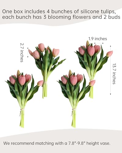20 Pcs Artificial Pink Tulips, Real Touch Faux Tulip Flowers for Home Decor, Vase Arrangements, Romantic Gift for Her - color: Pink：romantic Home Decor Gift