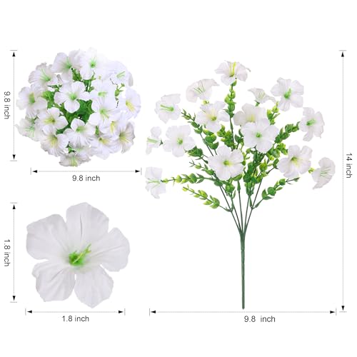 Artificial Flowers for Outdoors Decoration, 20 Bundles White Faux Morning Glory with Eucalyptus Look Real UV Resistant Fake Plants Silk Flowers for Outside Yard Gardens Porch Patio Planter Home Urn - color: White