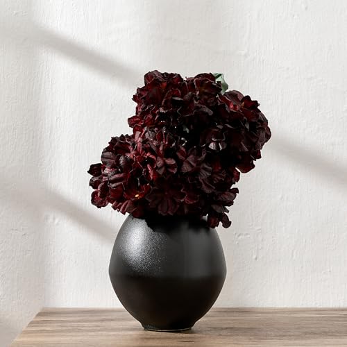 Ceramic Flower Vase, 5.8 Inch Cute Nordic Minimalist Vase Home Decor, Modern Aesthetic Farmhouse Decorative for Bouquet Pampas Grass Dried Fresh Flowers, Living Room, Table, Shelf, Fireplace - color: Metallic Black- 5.75"