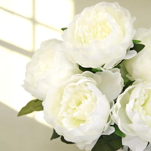 Peonies Artificial Flowers, 17 Inch Fake Silk Peonies Flowers Bouquet with Stems for Vase Arrangements, Wedding Centerpiece Party Home Decor (White) - color: White