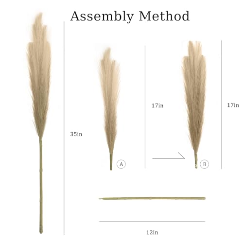 Torontokyo 8Pcs Beige Brown Faux Pampas Grass Tall Decor, 35.4” Fluffy Artificial Pompous Grass Branches, Large Pampas Grass Reed Stems for Floor Vase Filler, Wedding, Baby Shower, Home and Boho Decor - color: Brown, size: 35.4inch-8Pcs