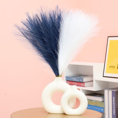 Ureymx Faux Pampas Grass Decor 17.7 Inch 6pcs, Artificial Pompas Grass Bulk Artificial Dried Flower Small Vase Filler for Boho Home Wedding Decoration (Blue/White) - color: Blue/White, size: 17 Inch 6 Pcs