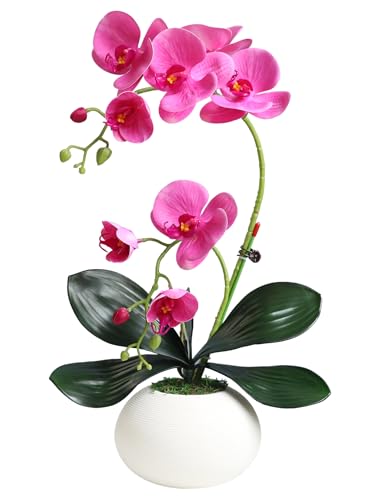Forlaoers 17" Realistic Small Purple Orchid Faux Flowers Artificial Flower Arrangements with Vase Orchids Fake Plant Decor for Kitchen Table Centerpieces Home Dining Room Desk Decorations Indoor - color: A4:purple Orchid With Vase