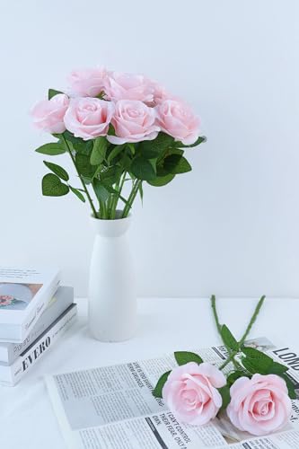 JUSMAI 12pcs Roses Artificial Flowers Real Touch Fake Flowers with Long Stems Silk Flowers for Wedding Bouquet Centerpices Decorations Party Bridal Baby Shower Home Decor (Dusty Pink) - color: Dusty Pink, size: 12PCS