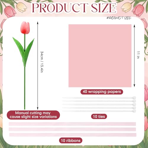 Zeyune Graduation Gifts Mini Faux Tulip Bouquet Kit, 10 DIY Artificial Tulip Flower Bouquets with Wrapping Paper and Ribbons, Class of 2026 Party Favors Gifts for Students Teachers Guests(Pink) - color: Pink