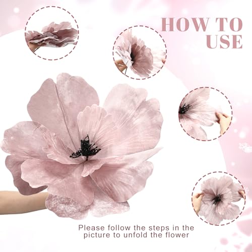 Janinka 6 Pcs Extra Large Wedding Flowers 22'' 12'' Pink Magnolia Artificial Flowers Velvet Wedding Tree Decoration Large Xmas Artificial Poinsettia Ornaments for Xmas Tree Wreath Garland - color: Pink, style: Stylish