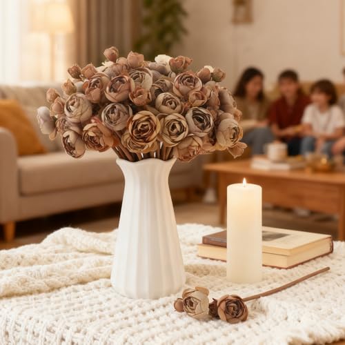 24 Stems Artificial Ranunculus Flowers - 96 Bloom Faux Silk Ranunculus Bouquet for Wedding Decorations, Home Décor, Holiday Arrangements & Large Event Centerpieces (Coffee) - color: Coffee