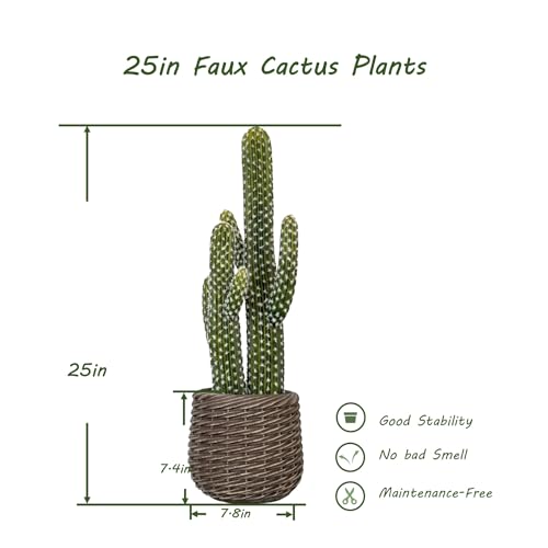 bellacat 25in Fake Cactus with Warm White & Color Changing Lights, Realistic Faux Cactus Plants Indoor with Brown Decorative Planter, Artificial Cacti Light Up Plant for Home Decor - color: Brown Decorative Planter, size: 25in