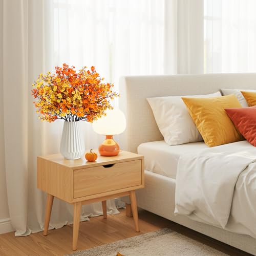 8Pcs Babys Breath Artificial Fake Fall Flowers, Real Touch Orange Yellow Plants Silk Flowers for Vase Home Office Wedding Indoor Outdoor Centerpiece Table Party Autumn Christmas Decorations - color: Orange Yellow, size: 8 Bundles