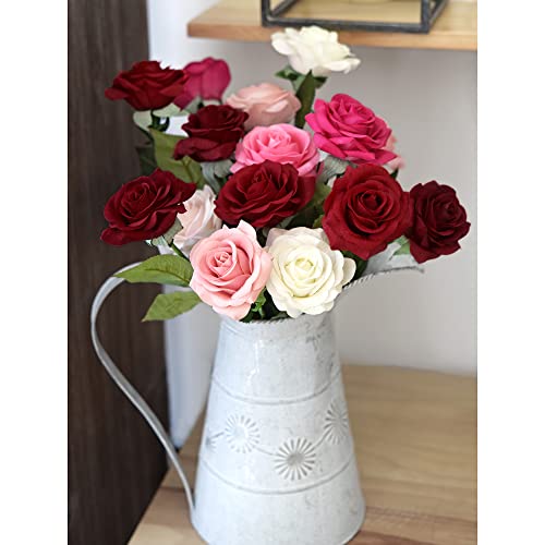 FiveSeasonStuff Fake Roses Wedding Flowers Real Touch Silk Red Artificial Flowers 12 Stems - color: Red