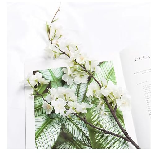 Artificial Flowers Cherry Blossom Branches Fake Flowers,White Silk Peach Flowers Bulk Faux Spring Branches Arrangement Fake Cherry Flowers Stems 4Pcs for Indoor Outdoor Table Vase Deco - color: White